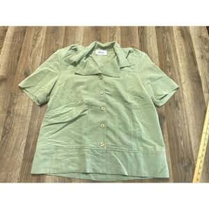 Florentine Shirt, Women's Size Medium Petite? Green, Button Up, Short Sleeve